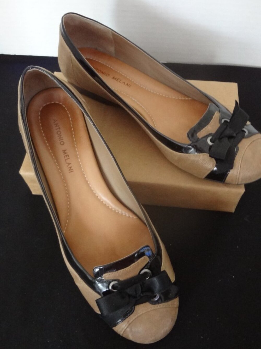 Antonio Melani Tan & Black Leather Slip-ons